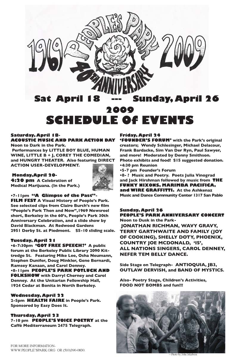 A poster of the 40th Anniversary of People's Park's activities and then some.