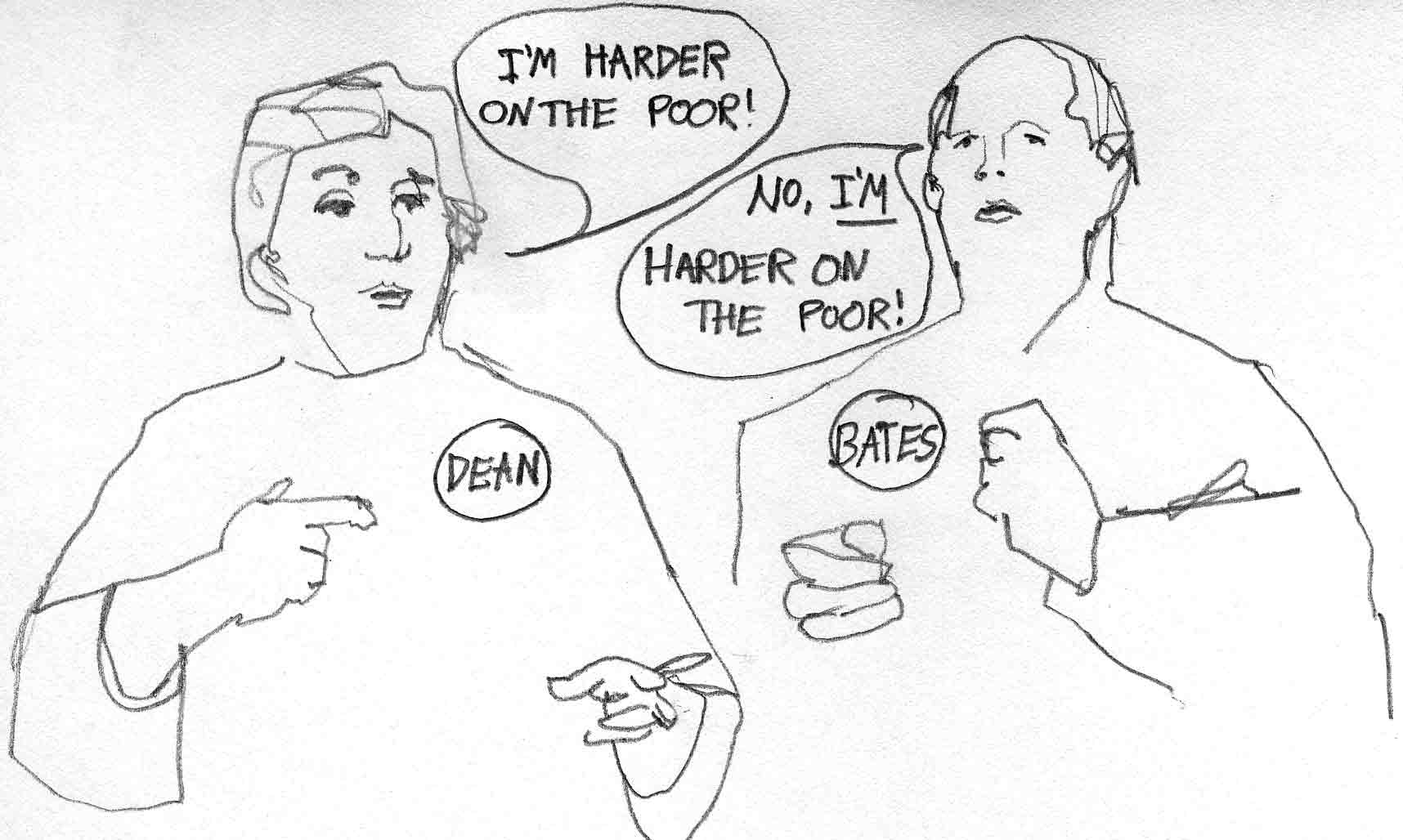 Both Shirley Dean and Tom Bates cater to business interests over the needs of the poor.