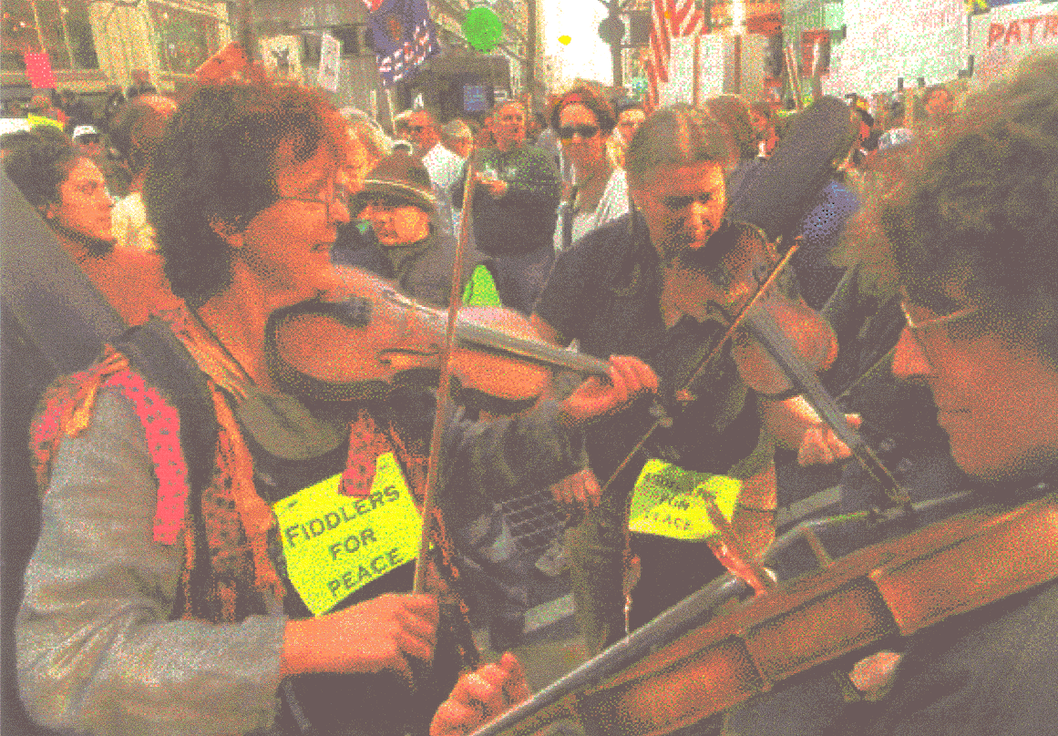 Fiddlers for Peace welcomes all other instruments, including garden accessories.