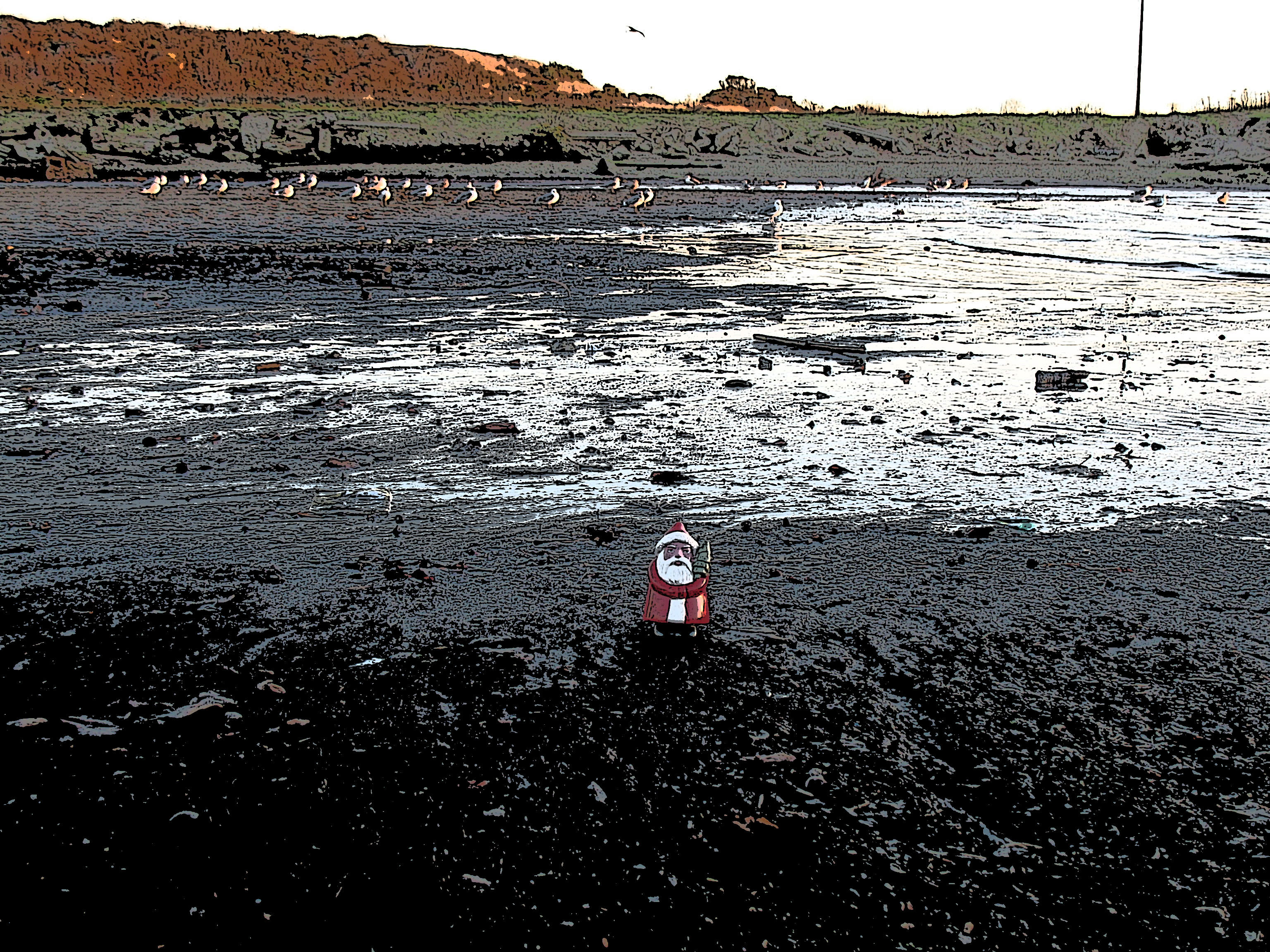 Santa like long walks by the ocean. (illustration for Holiday Haiku 2008)